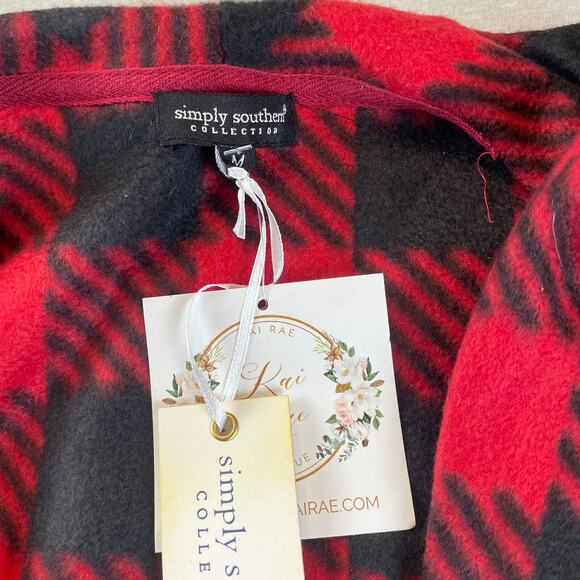 Simply Southern Sleeveless Flannel Cardigan Vest Red Black Buffalo Plaid M New - Picture 3 of 4